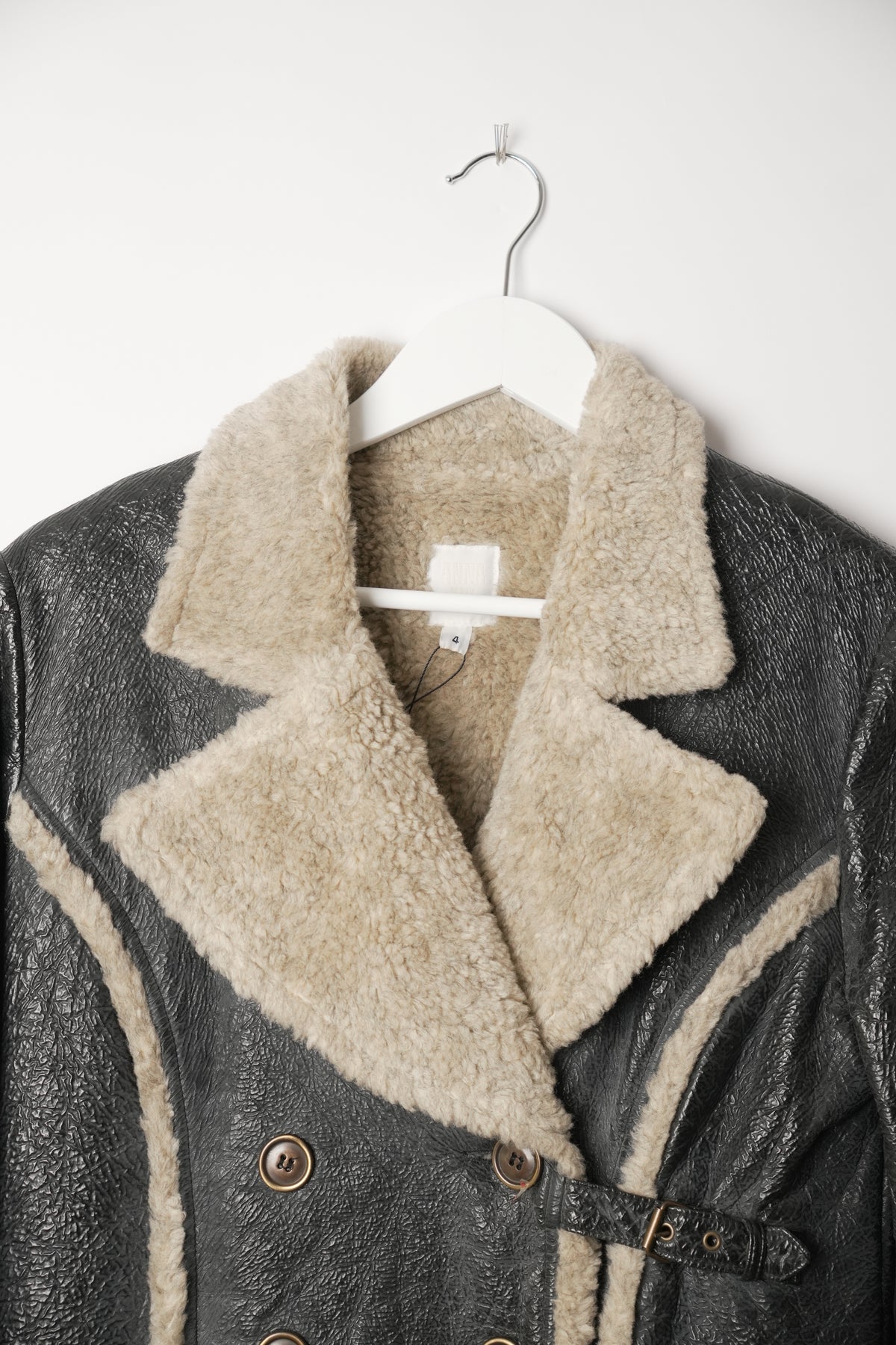 Anna Sui Suede Double Breasted w Shearling Collar & Trimming Coat
