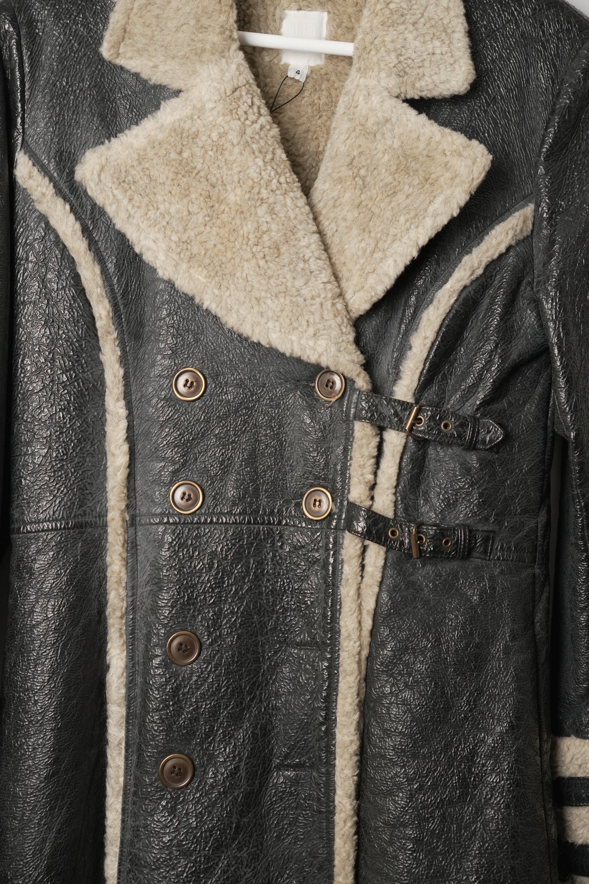 Anna Sui Suede Double Breasted w Shearling Collar & Trimming Coat