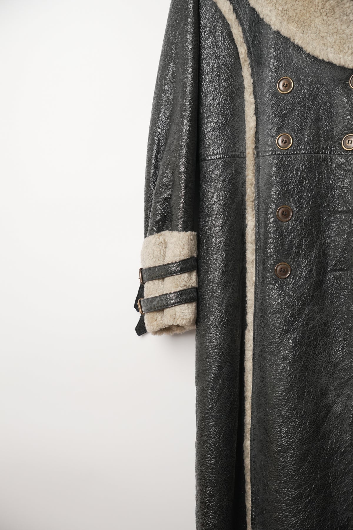 Anna Sui Suede Double Breasted w Shearling Collar & Trimming Coat