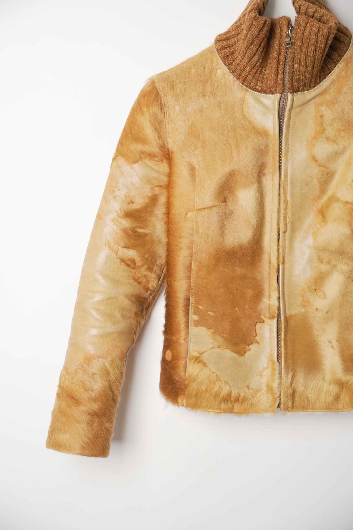 Italian Made Calfskin Leather Jacket w Knit Funnel Neck Sz40