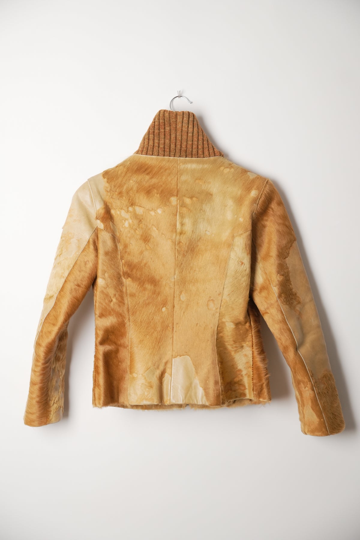 Italian Made Calfskin Leather Jacket w Knit Funnel Neck Sz40