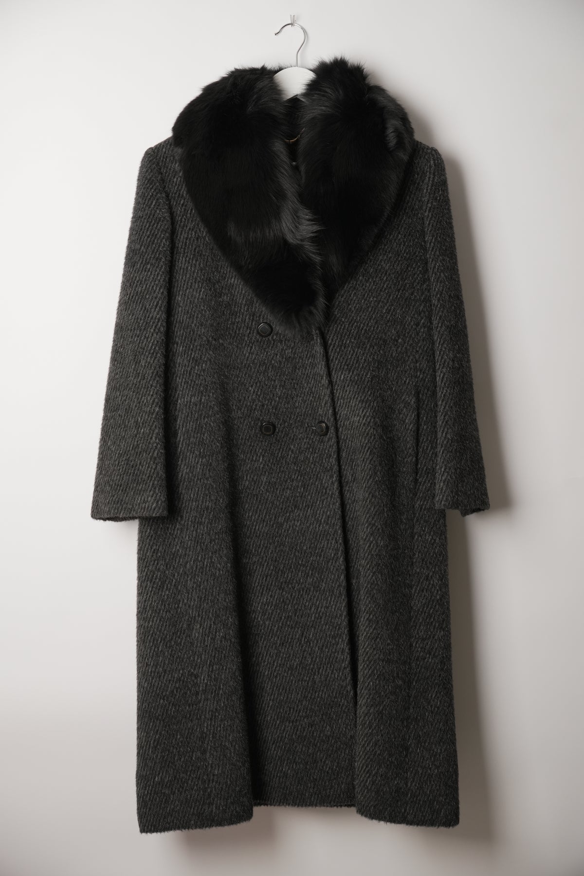Altoca Pot Grey Wool Long Coat w Fur Collar
