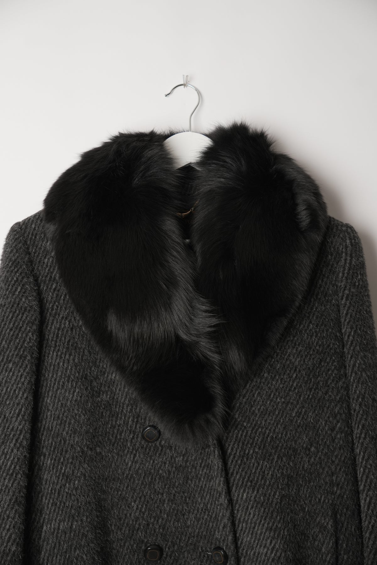 Altoca Pot Grey Wool Long Coat w Fur Collar