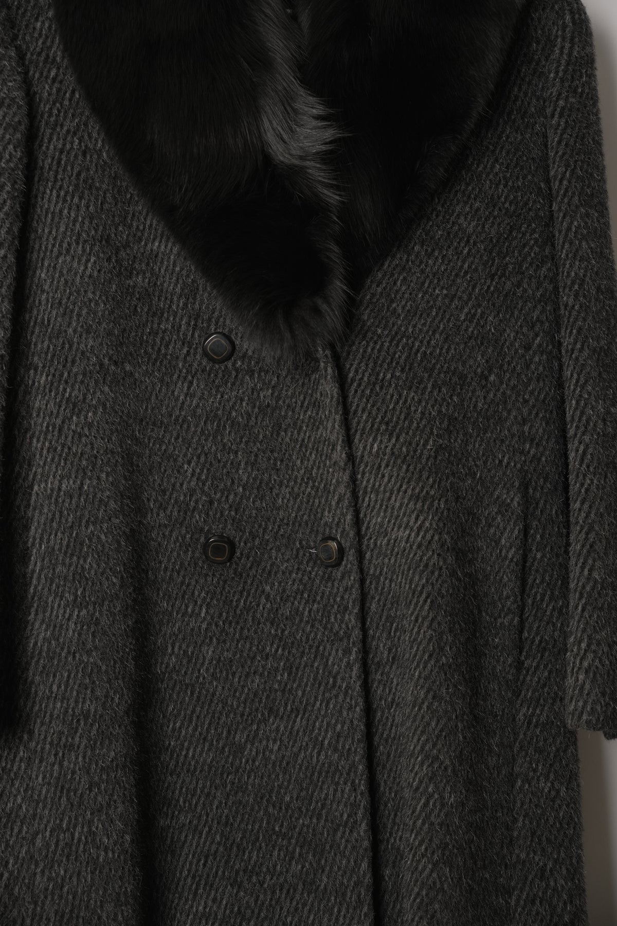 Altoca Pot Grey Wool Long Coat w Fur Collar