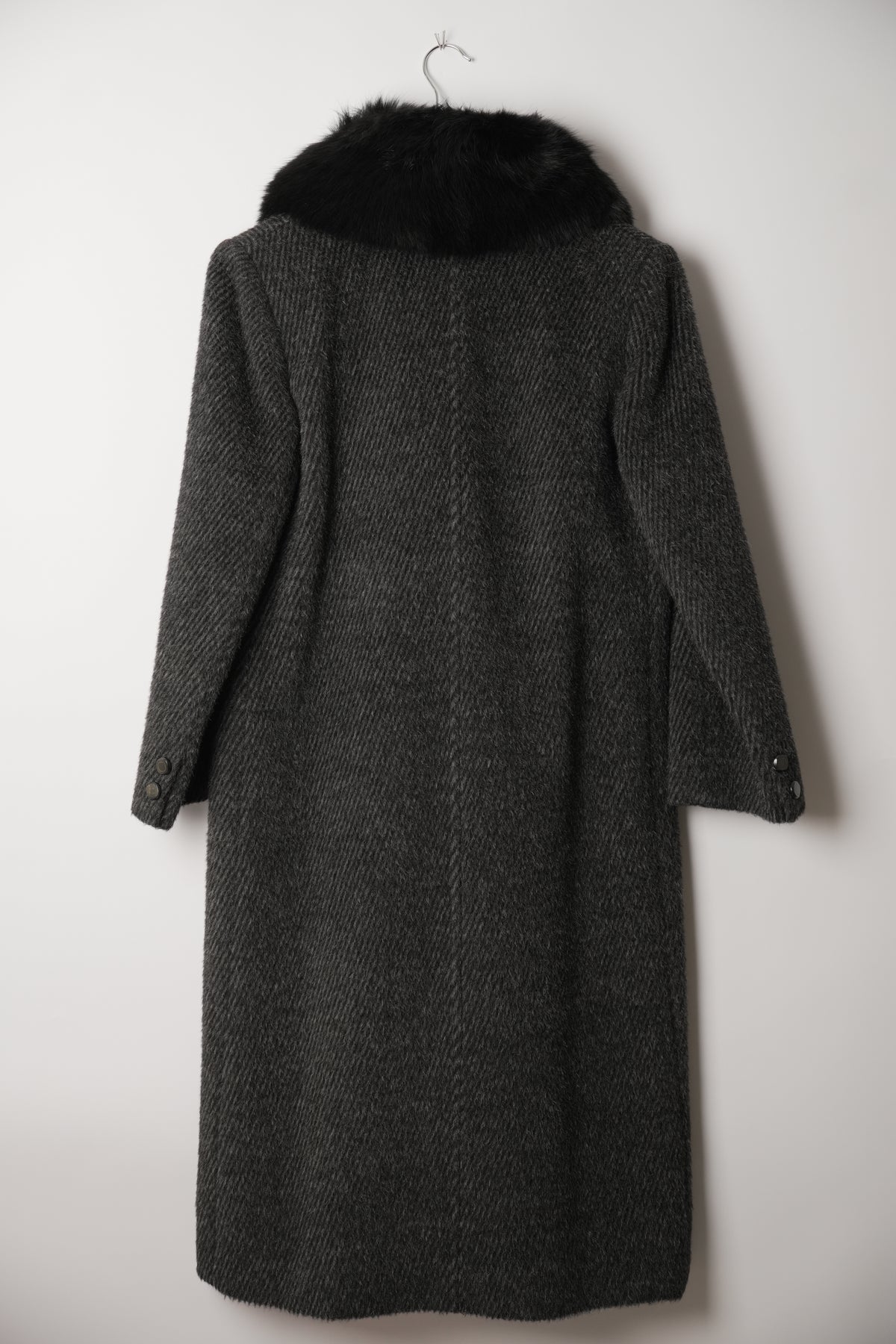 Altoca Pot Grey Wool Long Coat w Fur Collar