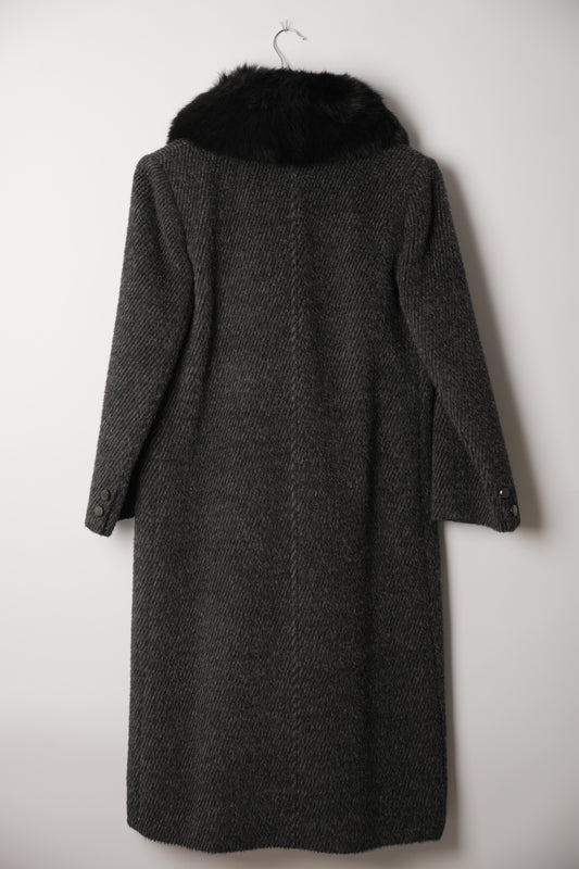 Altoca Pot Grey Wool Long Coat with Fur Collar