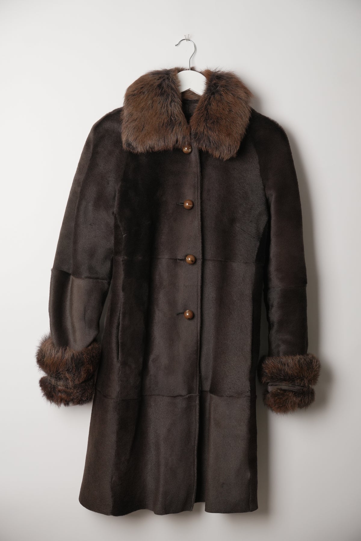 Sportmax Brown Lamb Fur Coat w Fur collar & Trim