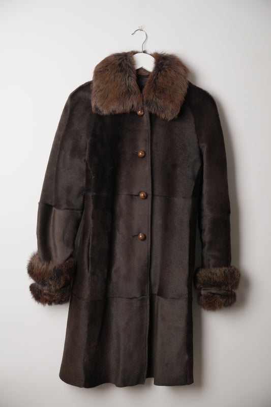 Sportmax Brown Lamb Fur Coat with Fur collar & Trim