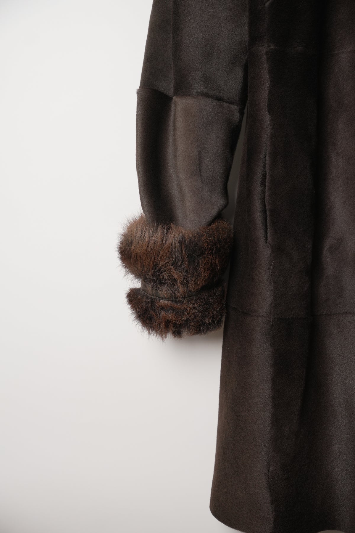 Sportmax Brown Lamb Fur Coat w Fur collar & Trim