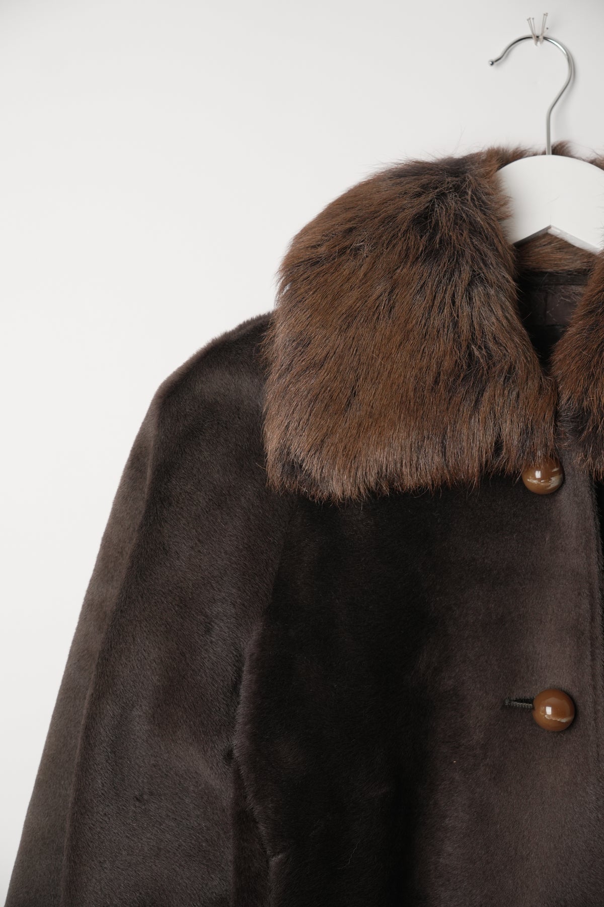 Sportmax Brown Lamb Fur Coat w Fur collar & Trim