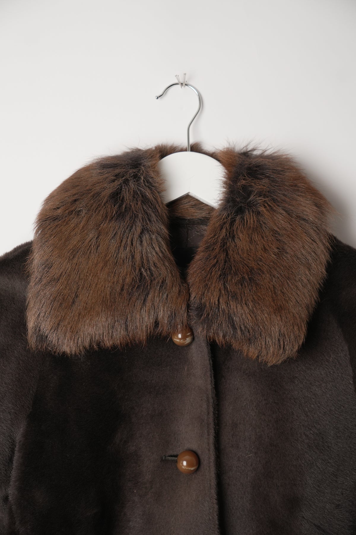Sportmax Brown Lamb Fur Coat w Fur collar & Trim