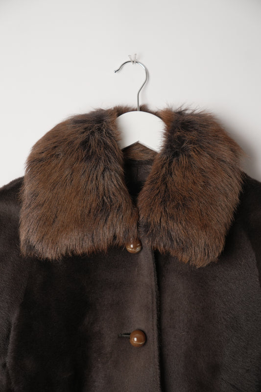Sportmax Brown Lamb Fur Coat with Fur collar & Trim