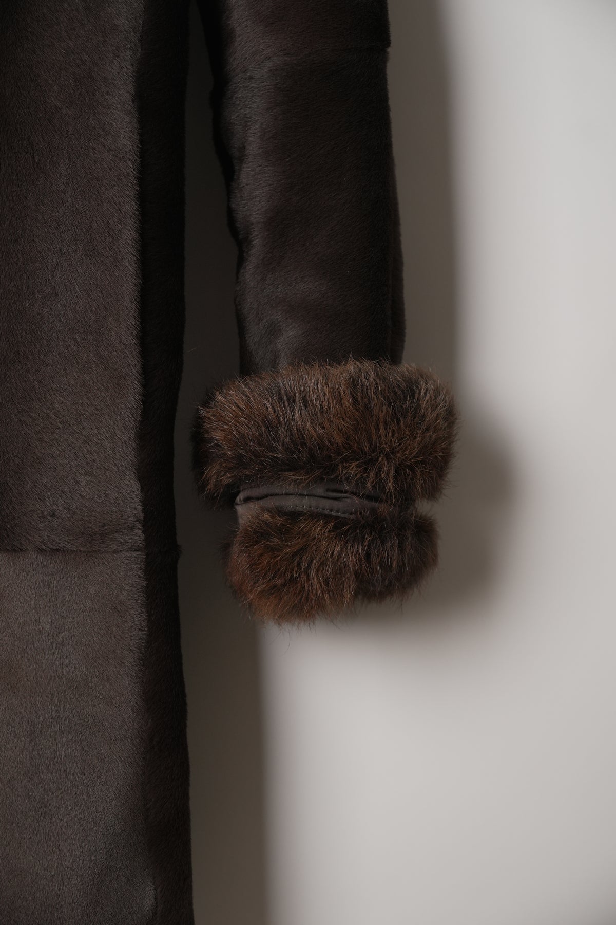 Sportmax Brown Lamb Fur Coat w Fur collar & Trim