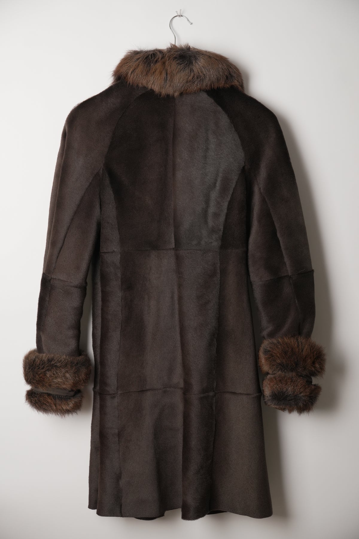 Sportmax Brown Lamb Fur Coat w Fur collar & Trim