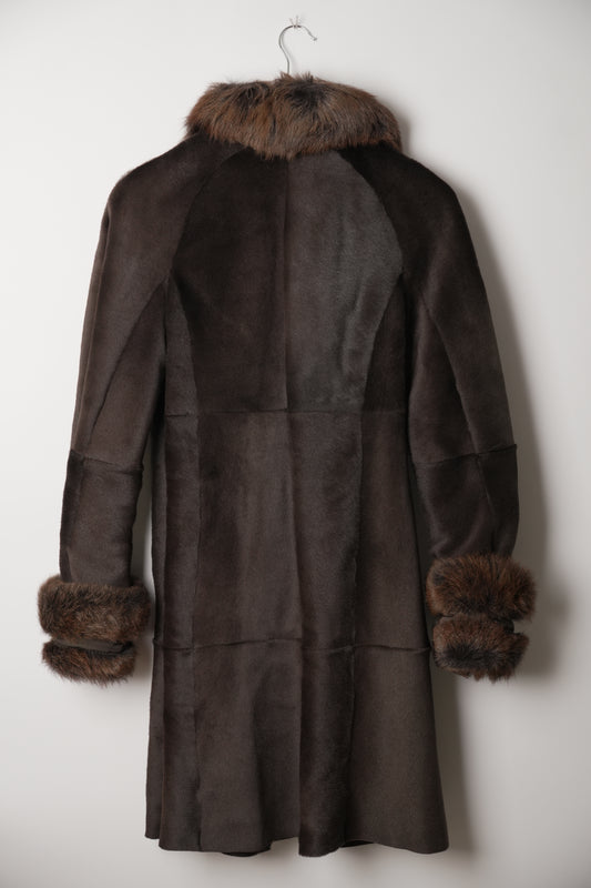 Sportmax Brown Lamb Fur Coat with Fur collar & Trim