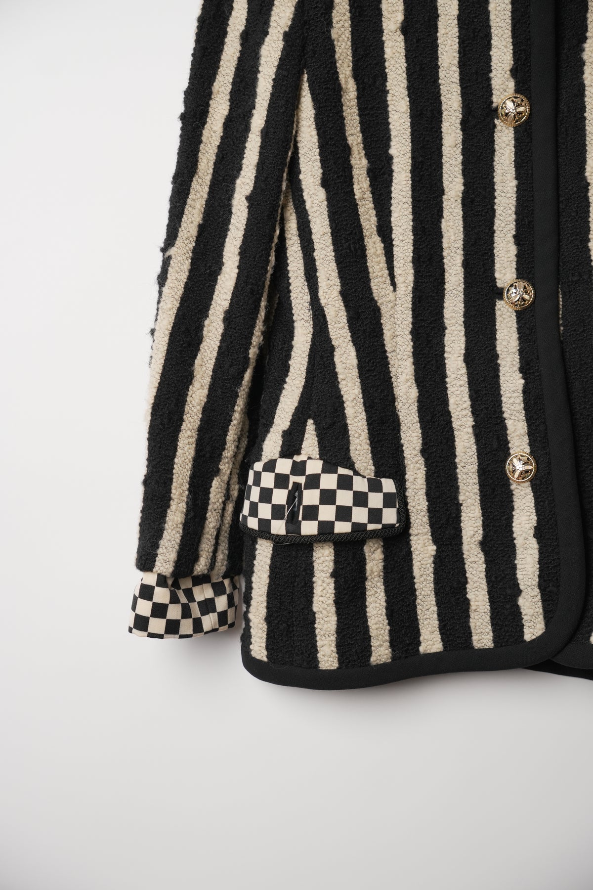Gianni Versace Vertical Stripe Tweed Blazer w Checker Flap