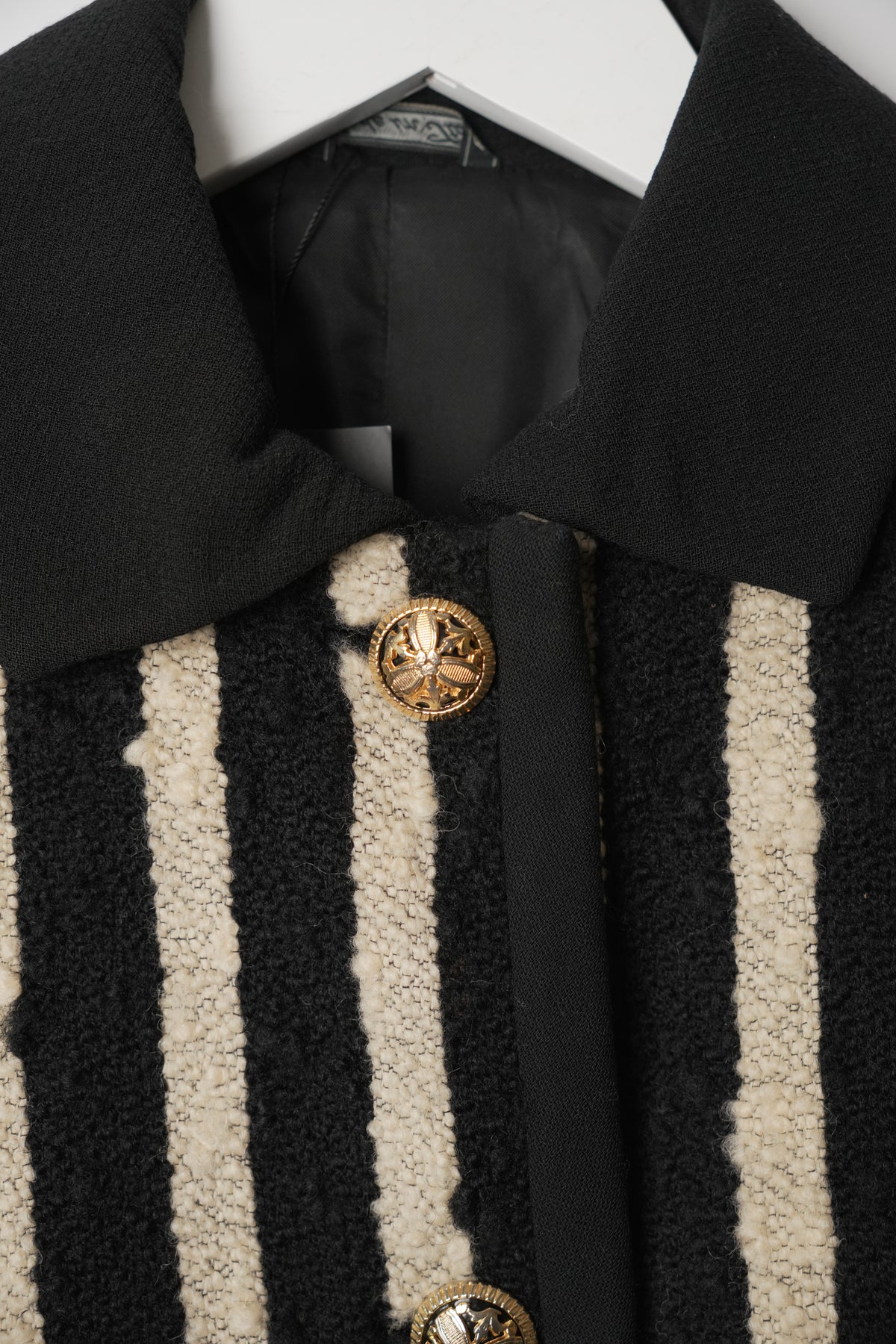Gianni Versace Vertical Stripe Tweed Blazer w Checker Flap