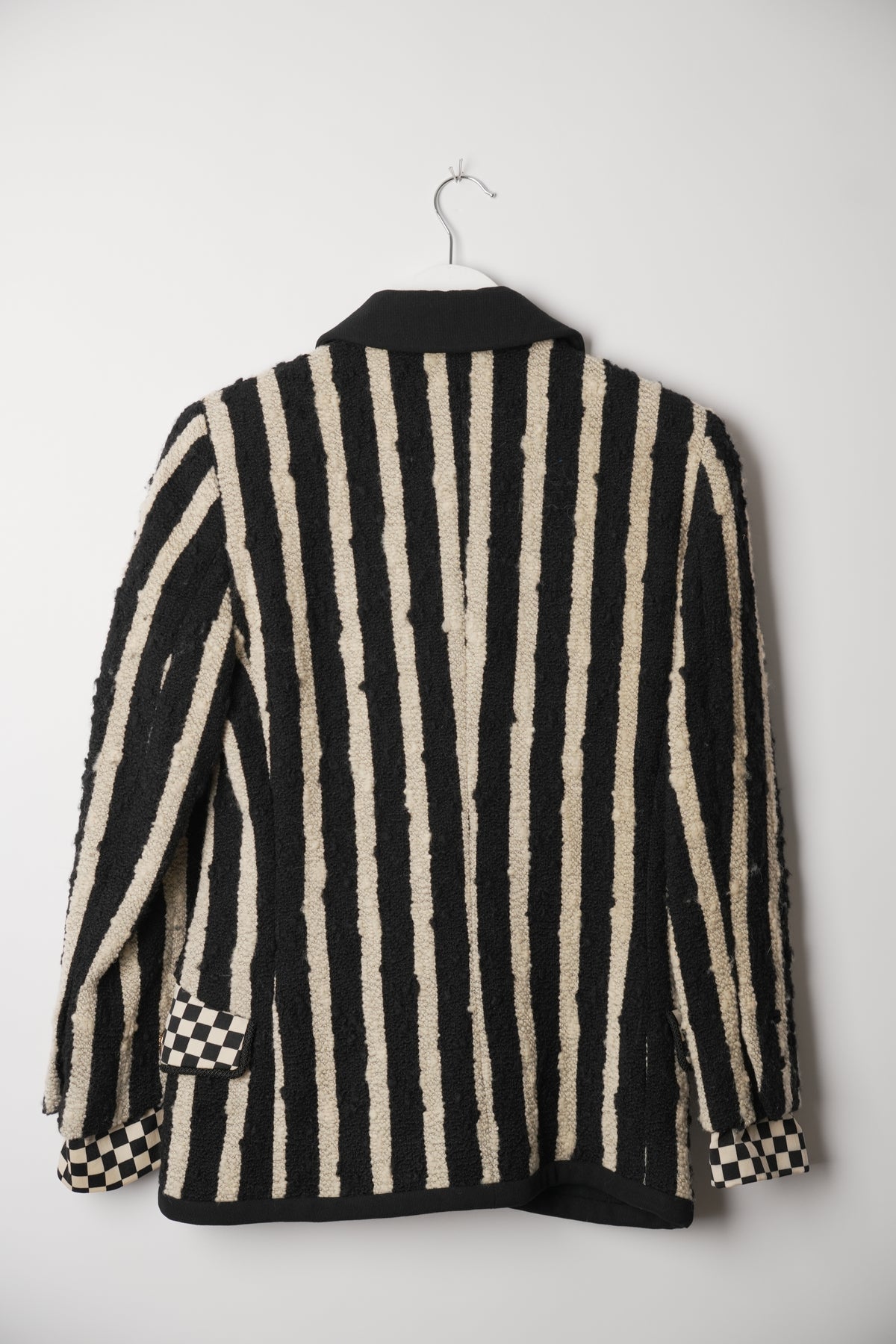 Gianni Versace Vertical Stripe Tweed Blazer w Checker Flap