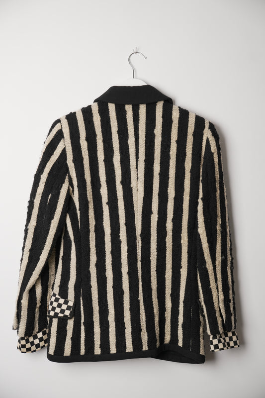 Gianni Versace Vertical Stripe Tweed Blazer with Checker Flap