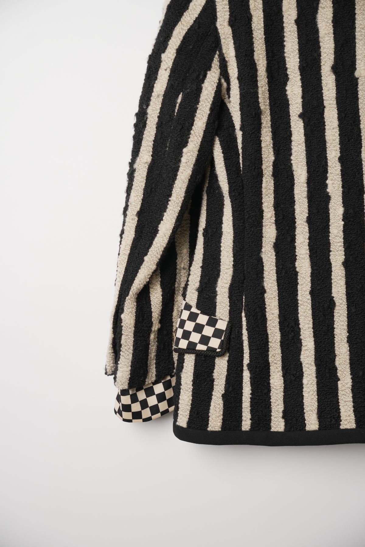 Gianni Versace Vertical Stripe Tweed Blazer w Checker Flap