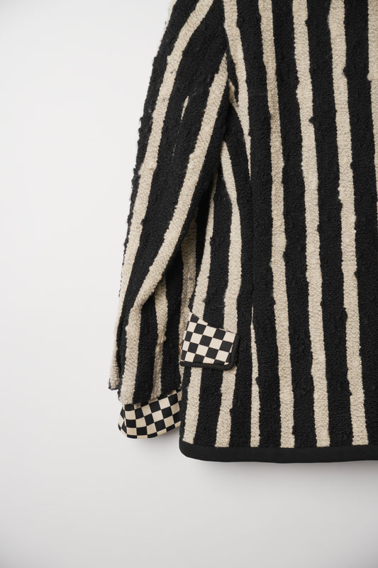 Gianni Versace Vertical Stripe Tweed Blazer with Checker Flap