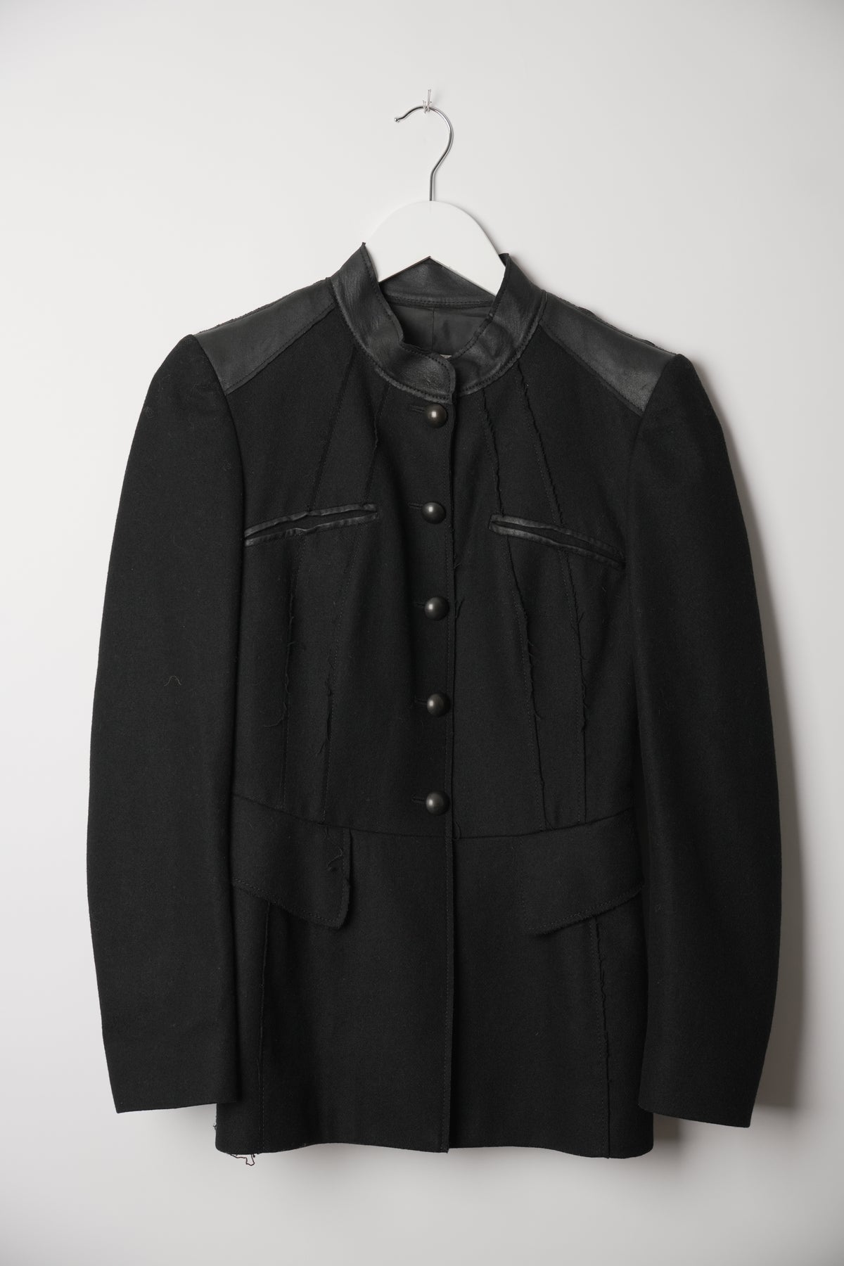 Philosophy di Alberta Ferretti Black Leather Button Down Blazer Jacket