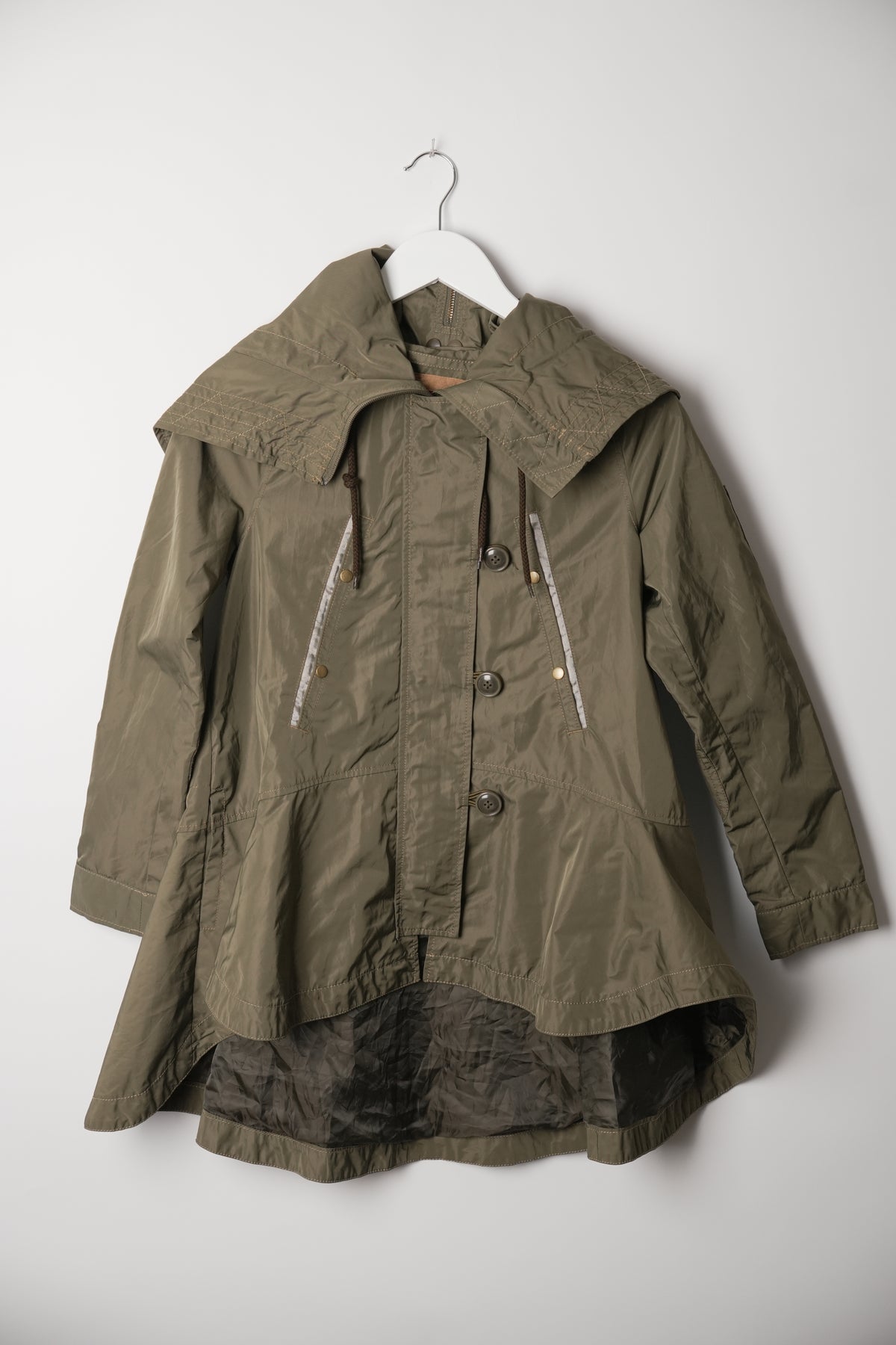 Avirex Nylon Khkai Button Zipper Down Assymetrical Peplum Jacket