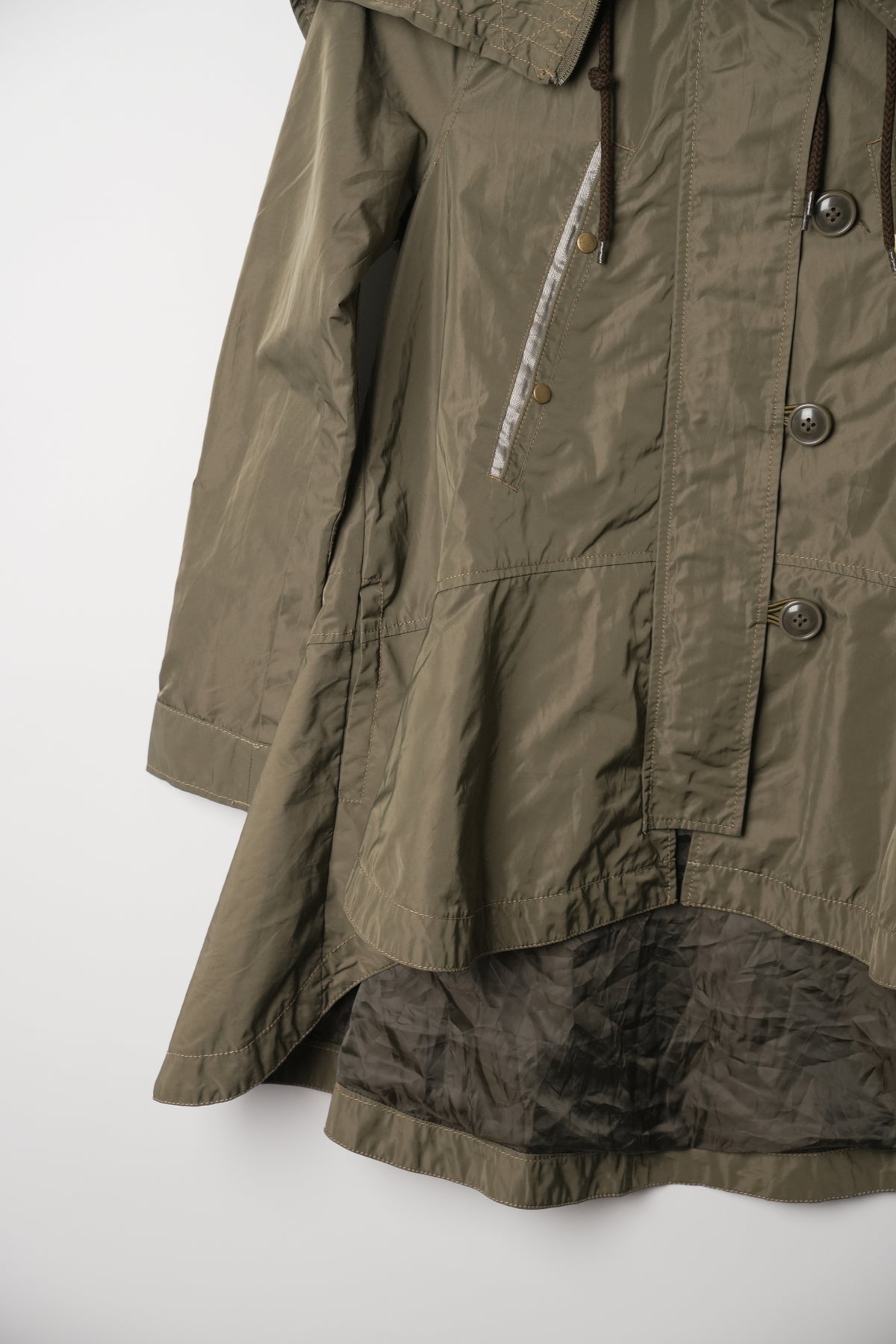 Avirex Nylon Khkai Button Zipper Down Assymetrical Peplum Jacket