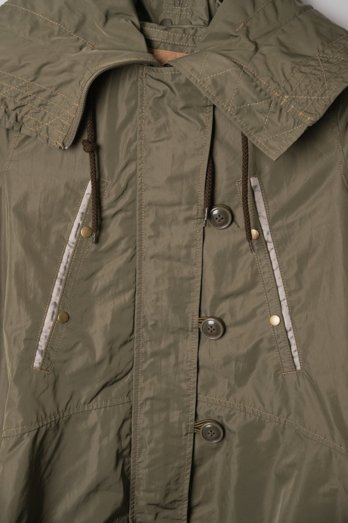 Avirex Nylon Khkai Button Zipper Down Assymetrical Peplum Jacket