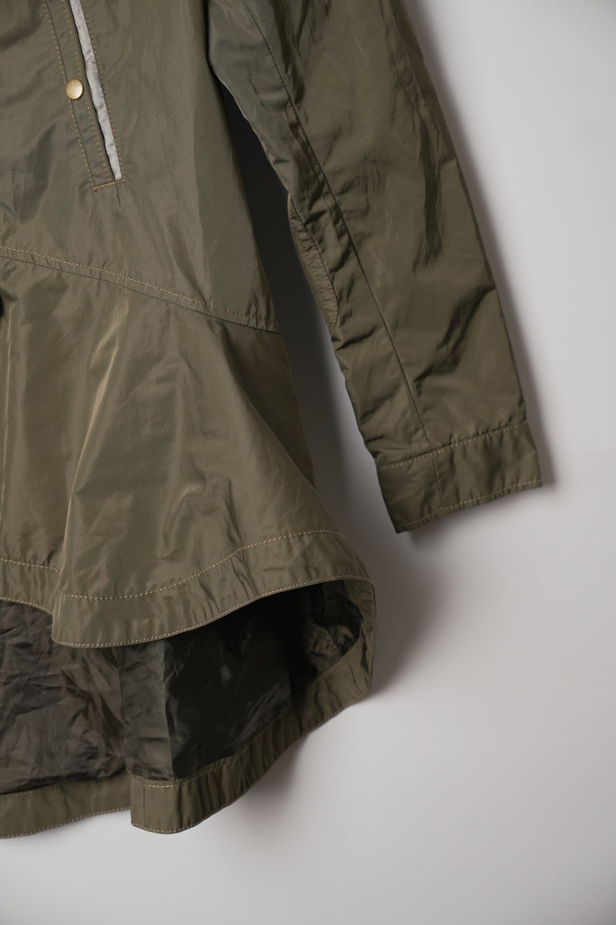 Avirex Nylon Khkai Button Zipper Down Assymetrical Peplum Jacket