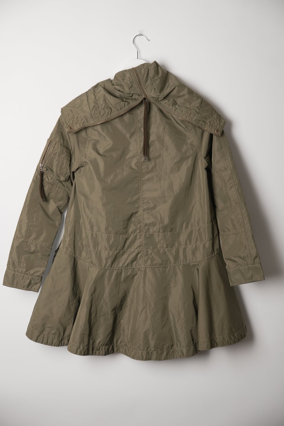 Avirex Nylon Khkai Button Zipper Down Assymetrical Peplum Jacket