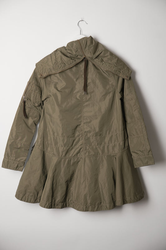 Avirex Khaki Nylon Asymmetric Peplum Parka Jacket