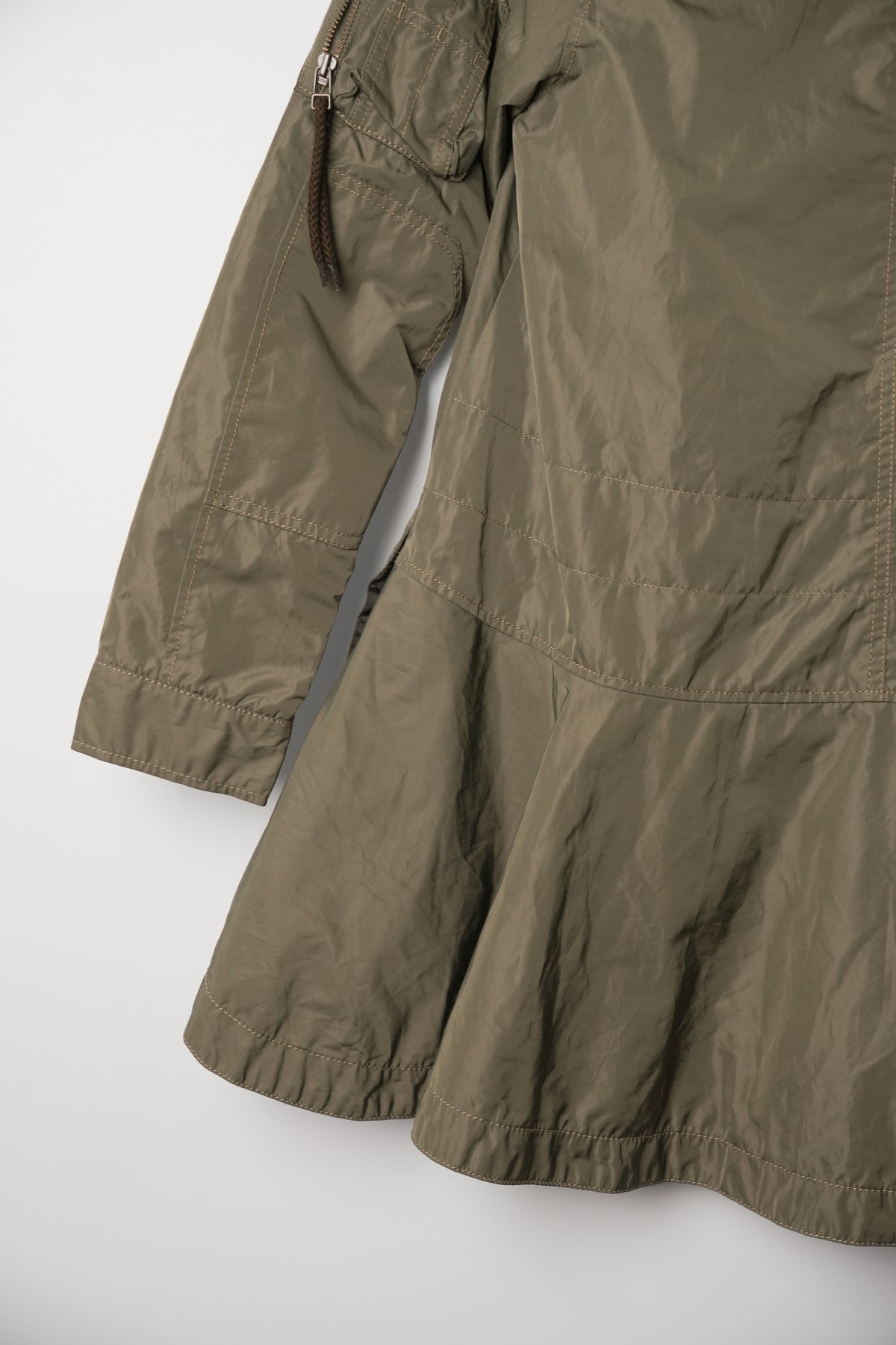 Avirex Nylon Khkai Button Zipper Down Assymetrical Peplum Jacket