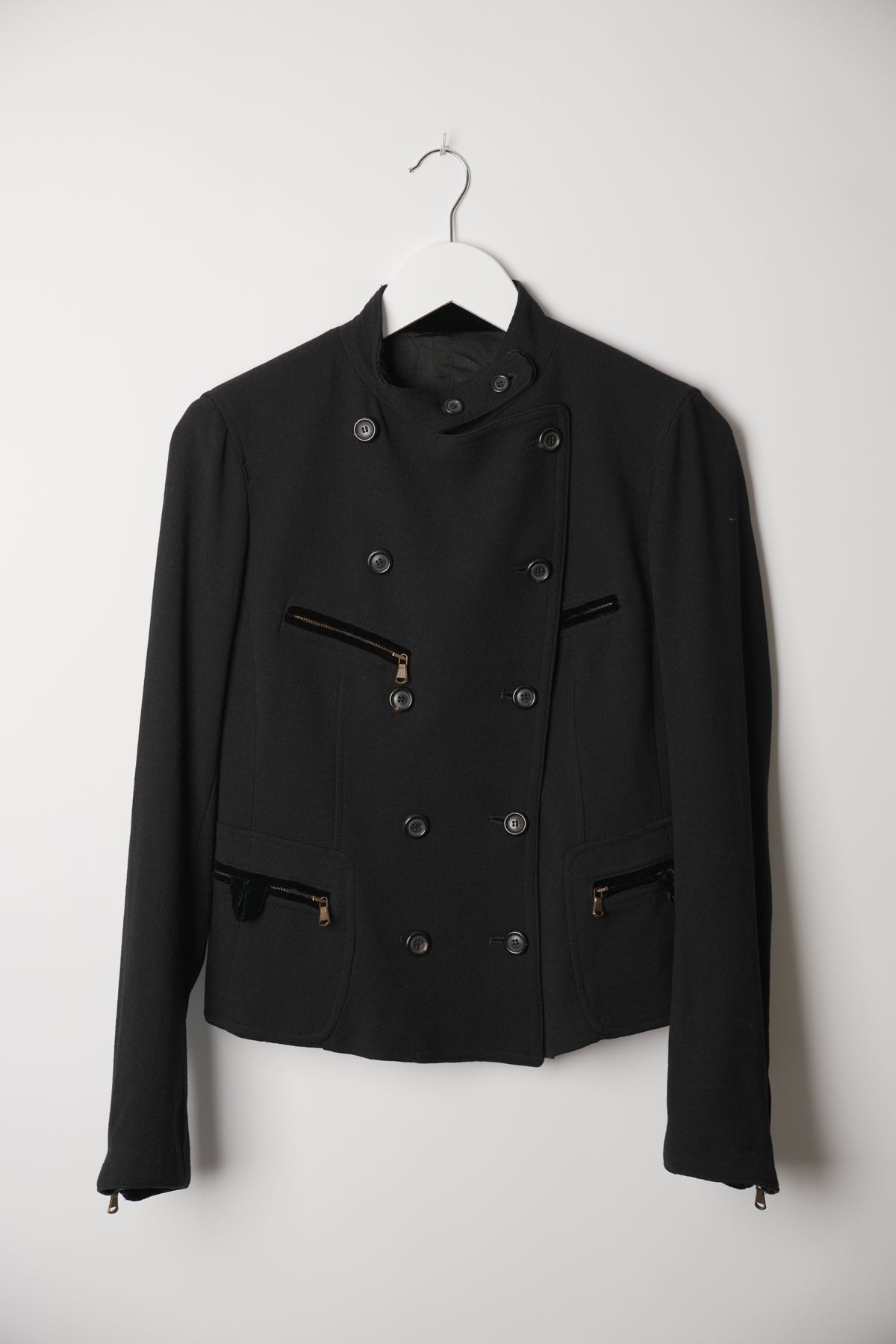 DKNY Double Breasted Zipper Pocket Collarless Blazer Jacket