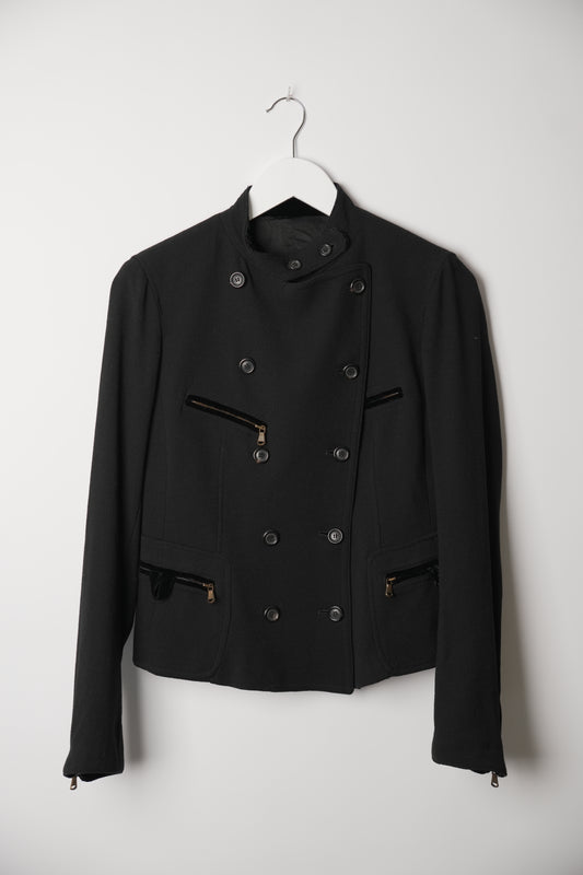 DKNY Double Breasted Zipper Pocket Collarless Blazer Jacket