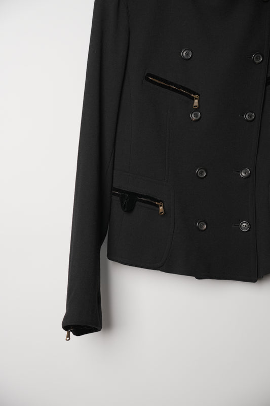DKNY Double Breasted Zipper Pocket Collarless Blazer Jacket