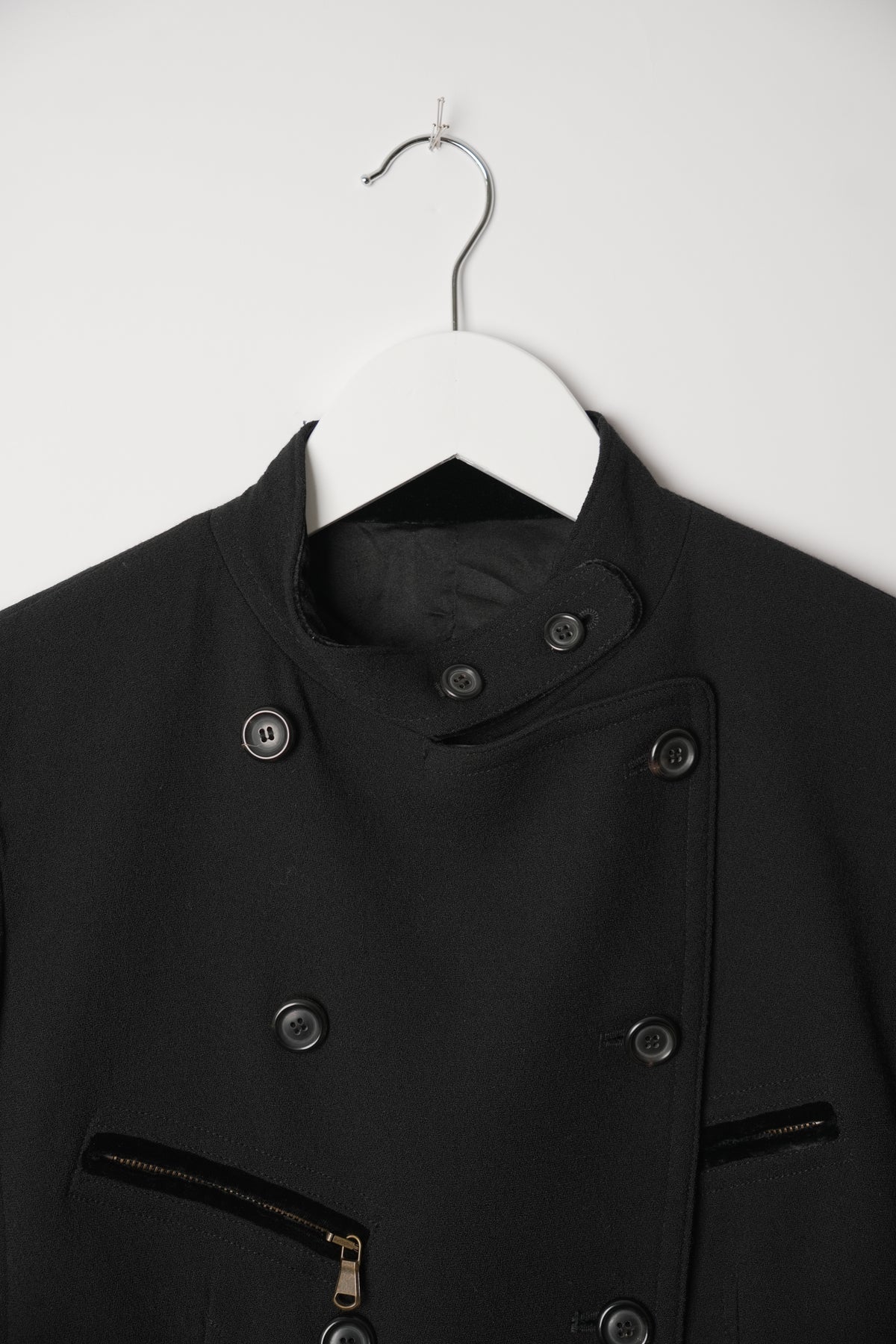 DKNY Double Breasted Zipper Pocket Collarless Blazer Jacket