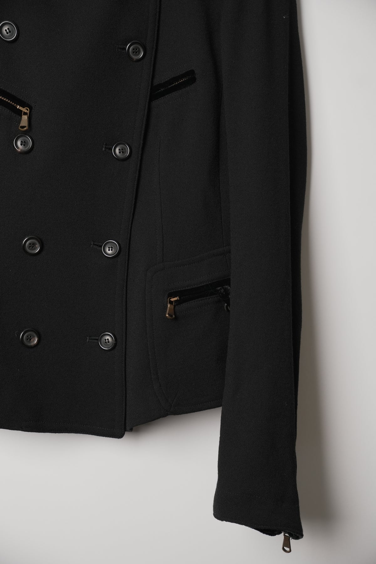 DKNY Double Breasted Zipper Pocket Collarless Blazer Jacket