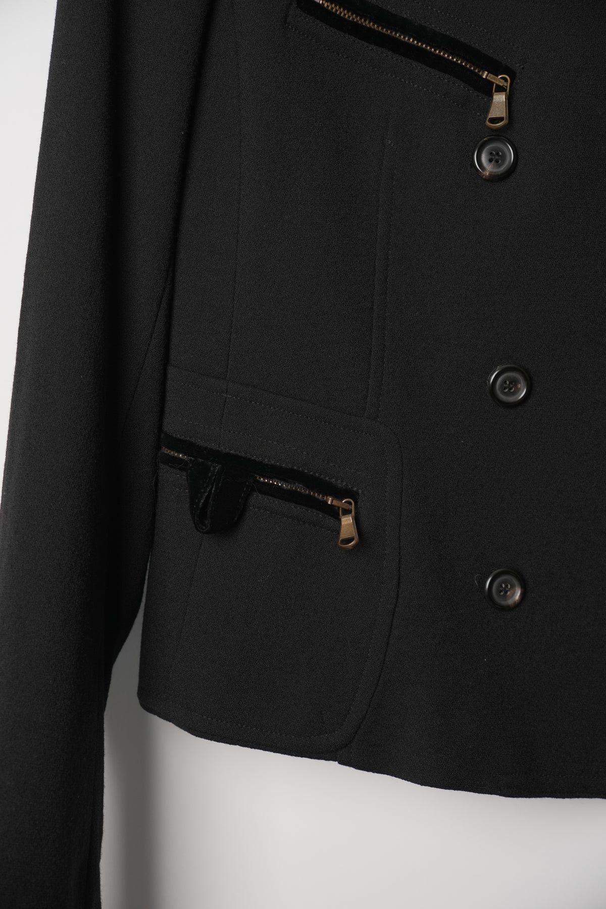 DKNY Double Breasted Zipper Pocket Collarless Blazer Jacket
