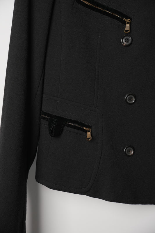 DKNY Double Breasted Zipper Pocket Collarless Blazer Jacket