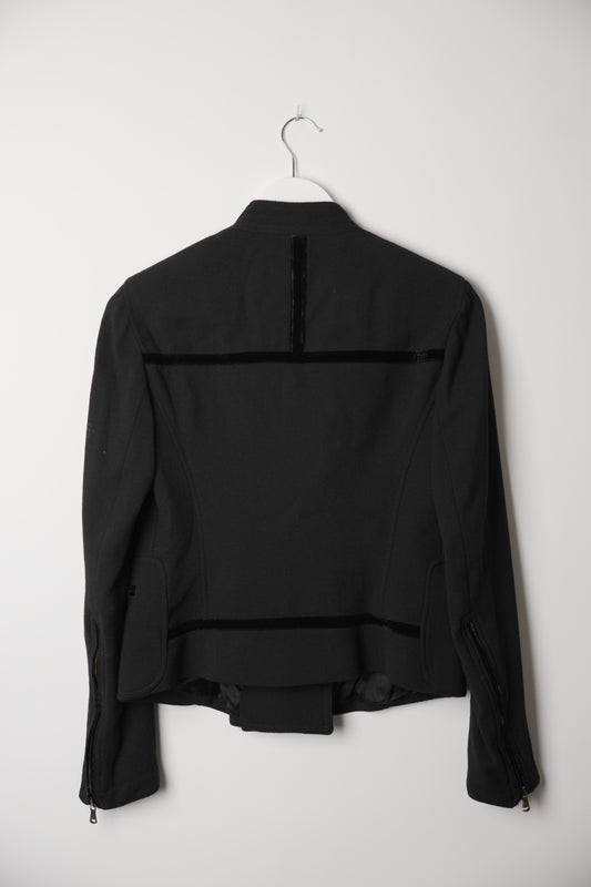 DKNY Double Breasted Zipper Pocket Collarless Blazer Jacket