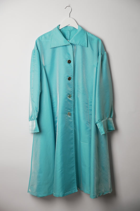 Yves Saint Laurent Aqua Iridescent Nylon Swing Coat