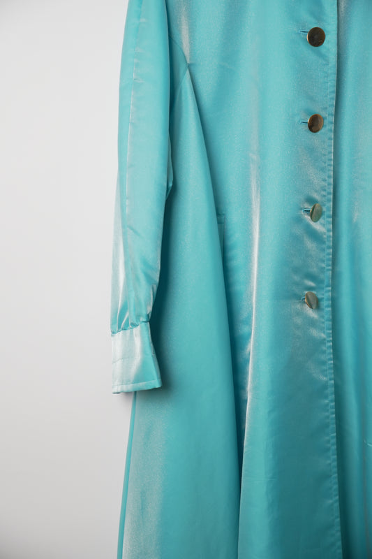 Yves Saint Laurent Aqua Iridescent Nylon Swing Coat
