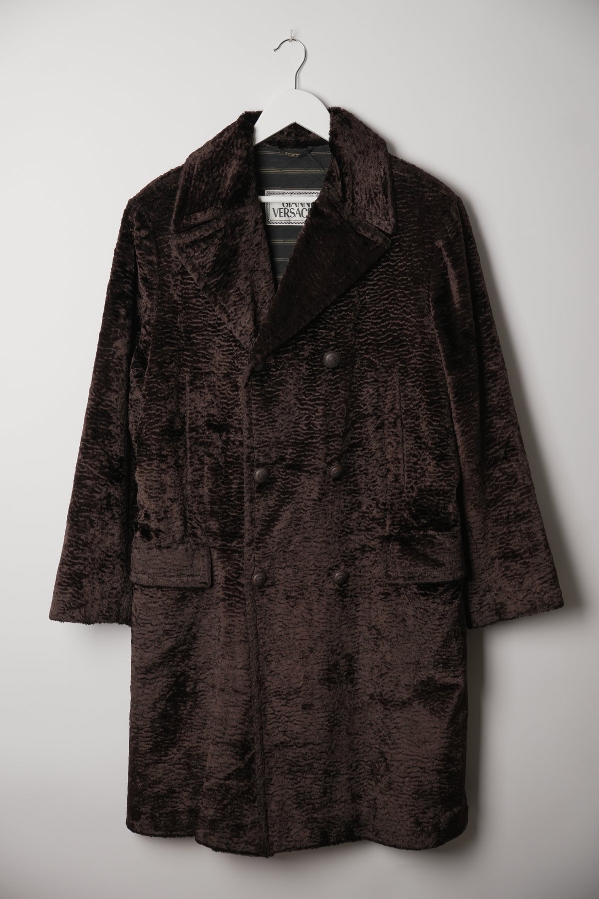 Gianni Versace Brown Velour Double Breasted Coat Sz46