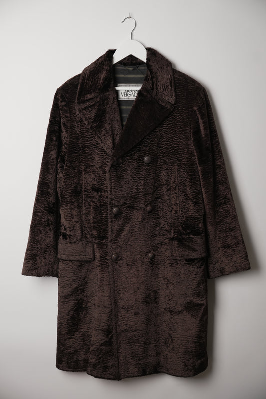 Gianni Versace Brown Velour Double Breasted Coat Sz46
