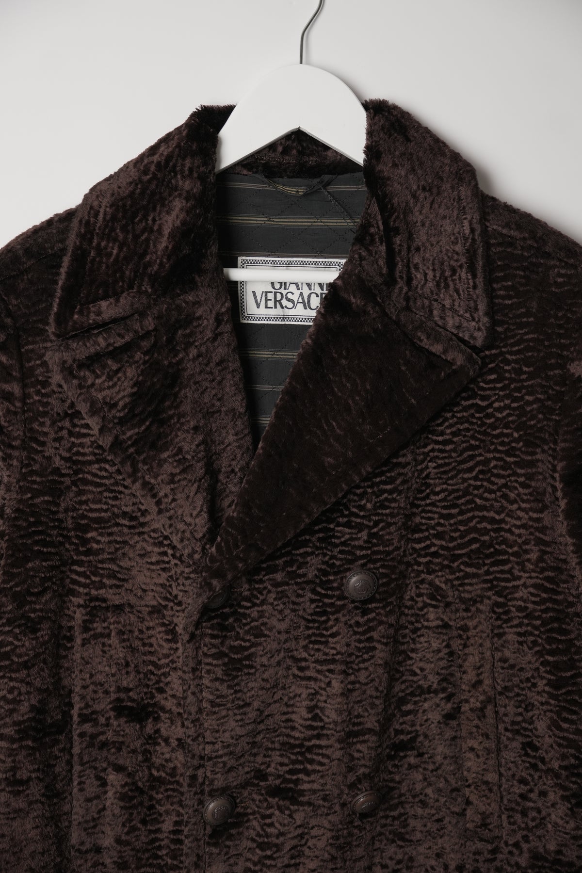 Gianni Versace Brown Velour Double Breasted Coat Sz46