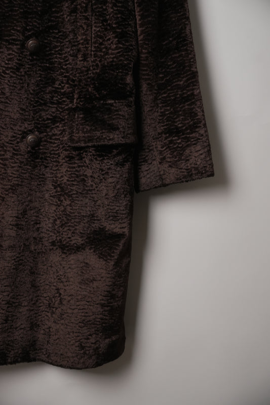 Gianni Versace Brown Velour Double Breasted Coat Sz46