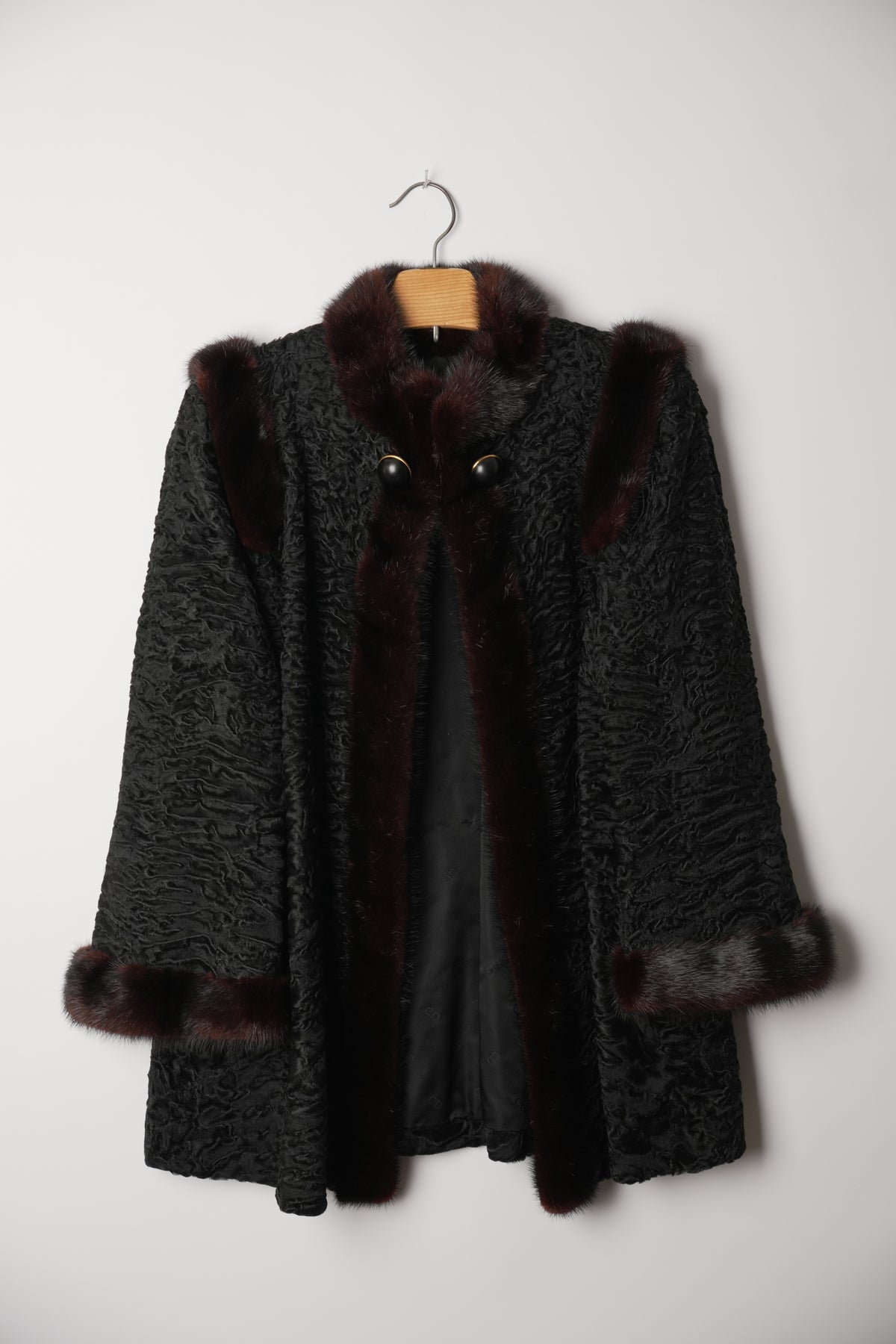 Christian Dior Boutique Fourrure Astrakhan Black Fur w Mink Fur Trim