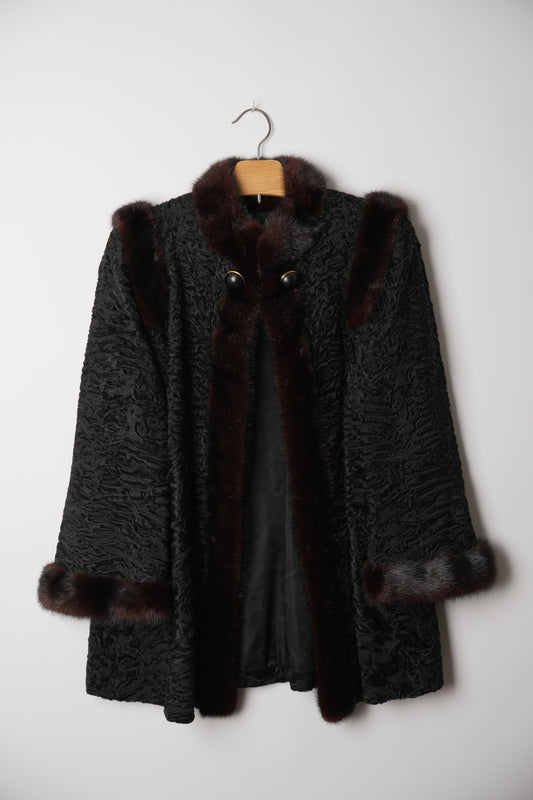 Christian Dior Boutique Fourrure Astrakhan Black Fur with Mink Fur Trim