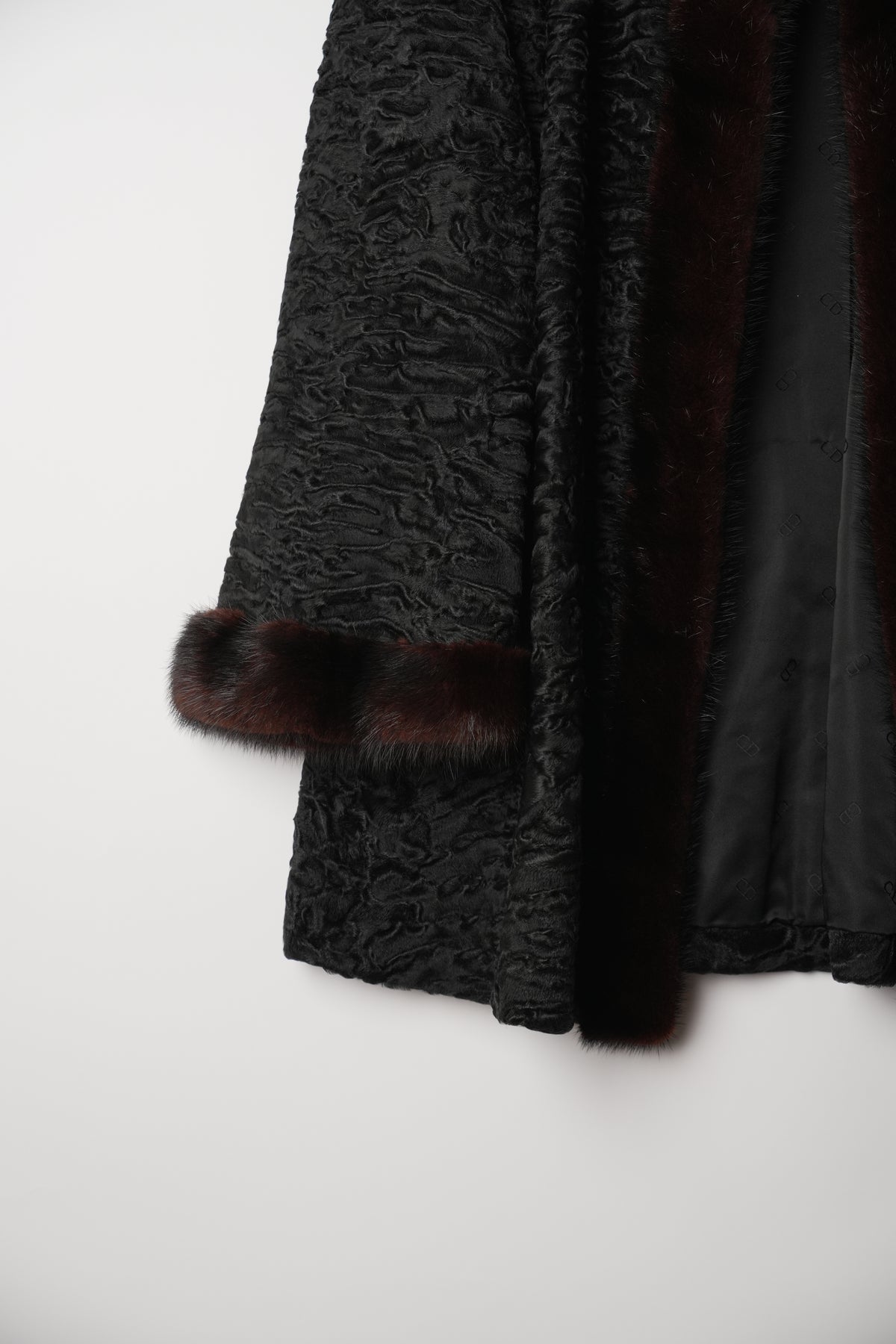 Christian Dior Boutique Fourrure Astrakhan Black Fur w Mink Fur Trim